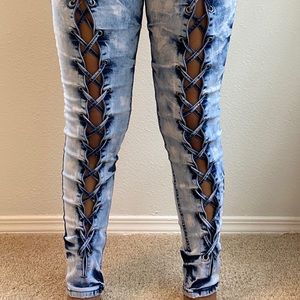 Baby phat denim cross strings jeans